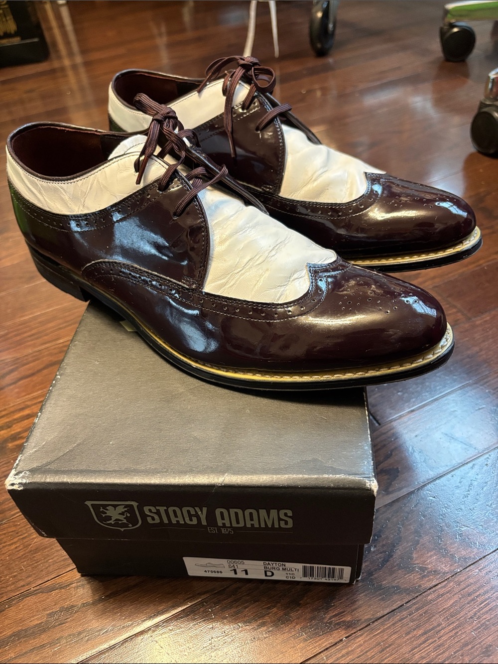 Stacy Adams Dayton Burgundy and White Two-Tone Wingtip Oxfords
